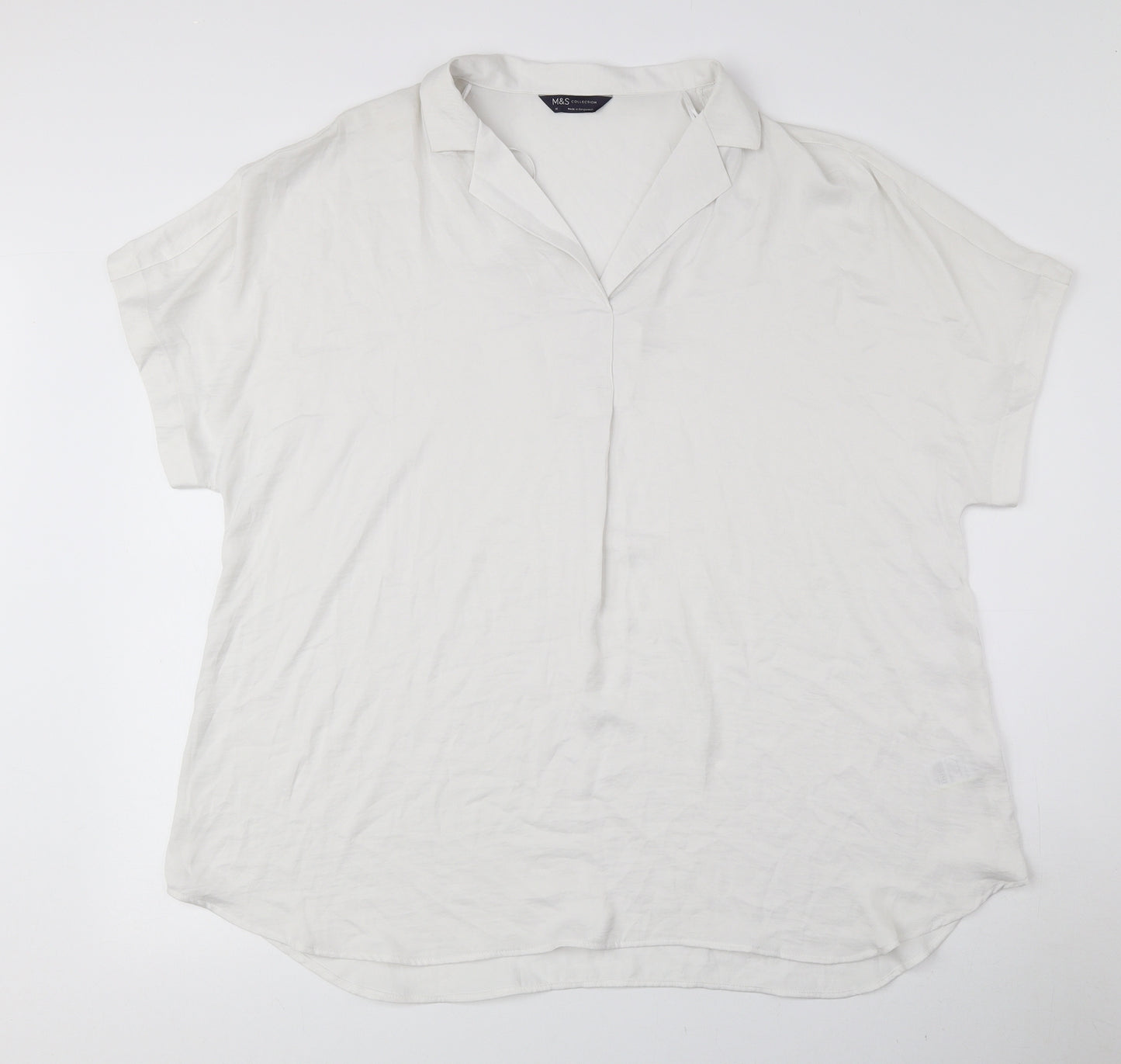 Marks and Spencer Womens Ivory Polyester Basic Blouse Size 18 V-Neck
