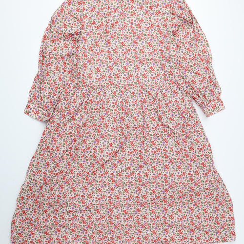 Marks and Spencer Womens Multicoloured Floral 100% Cotton A-Line Size 12 V-Neck Button