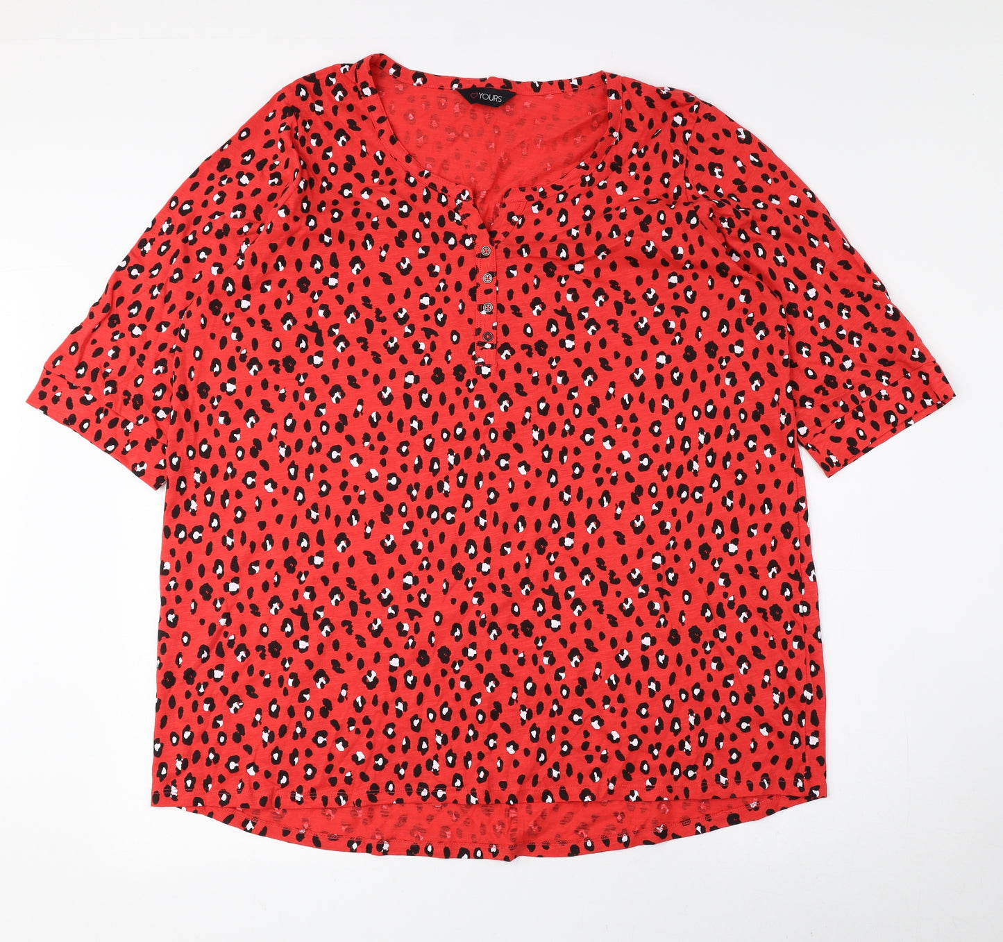 Love Yours Womens Red Animal Print 100% Cotton Basic Blouse Size 20 V-Neck