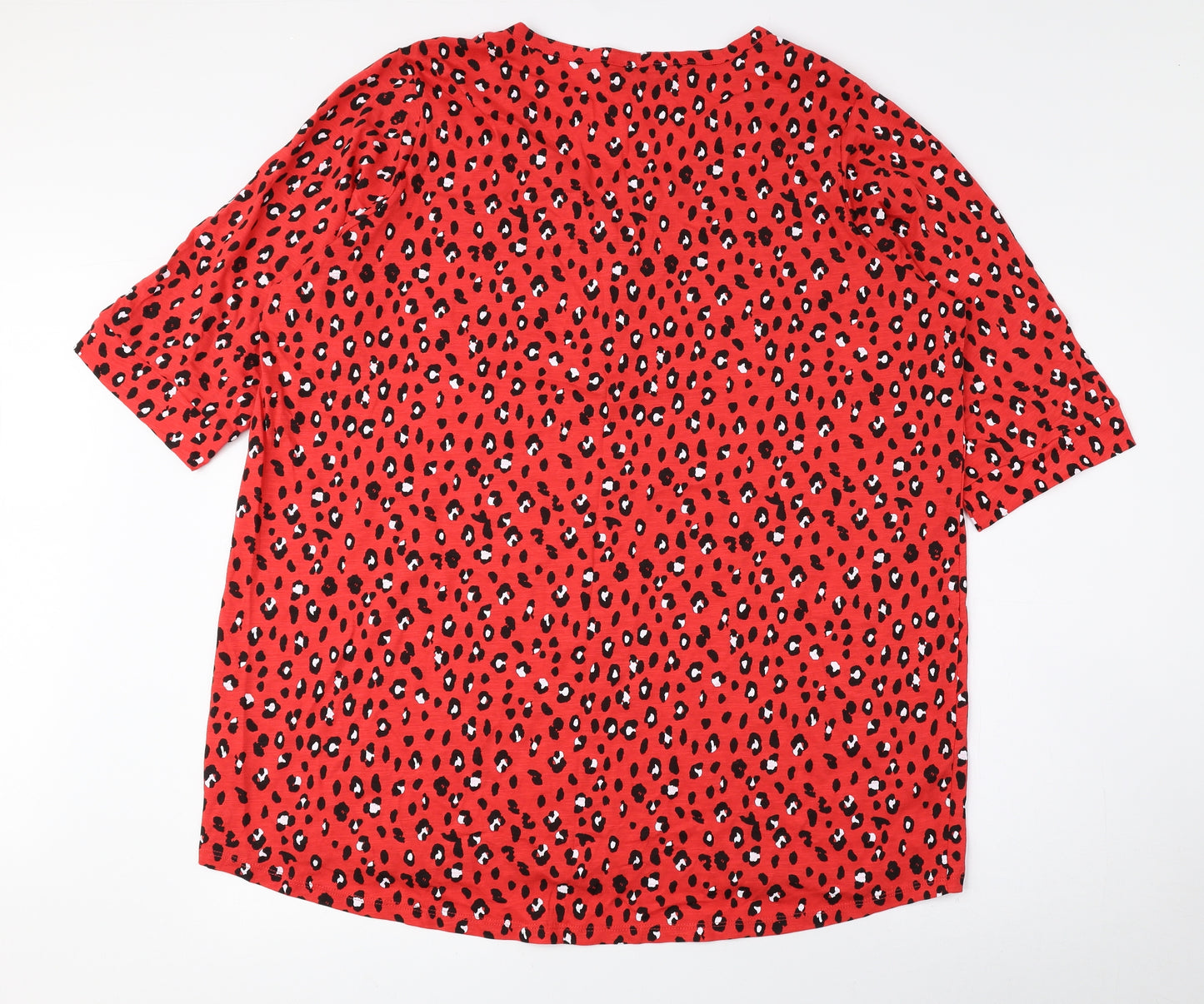 Love Yours Womens Red Animal Print 100% Cotton Basic Blouse Size 20 V-Neck