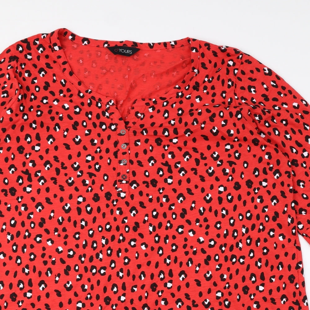 Love Yours Womens Red Animal Print 100% Cotton Basic Blouse Size 20 V-Neck