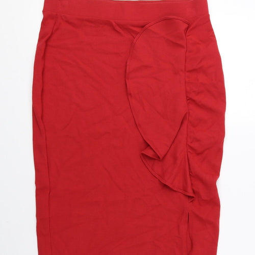 Marks and Spencer Womens Red Viscose Bandage Skirt Size 10