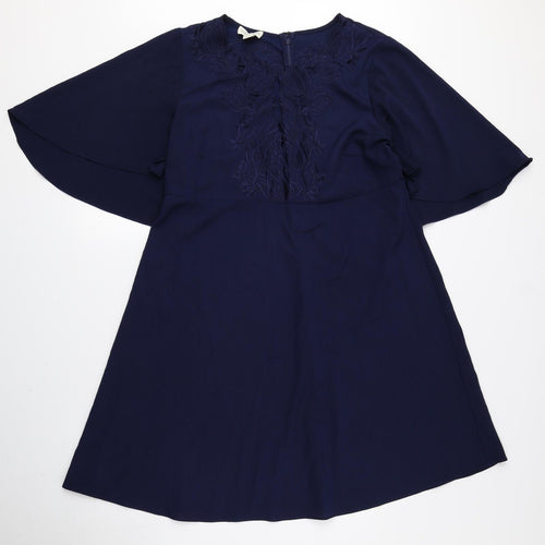 Monsoon Womens Blue Polyester A-Line Size 14 Round Neck Zip