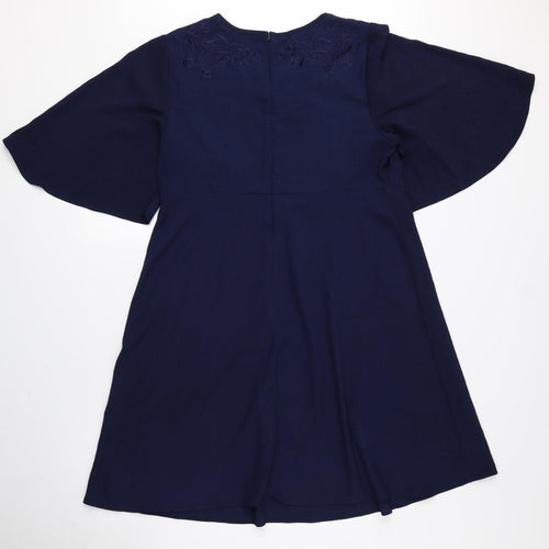 Monsoon Womens Blue Polyester A-Line Size 14 Round Neck Zip