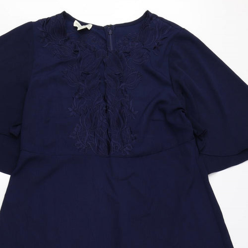 Monsoon Womens Blue Polyester A-Line Size 14 Round Neck Zip