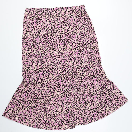 Oasis Womens Multicoloured Animal Print Polyester Trumpet Skirt Size L - Leopard Print