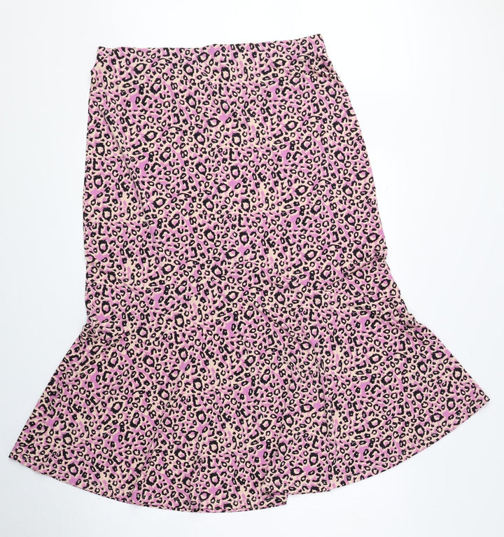Oasis Womens Multicoloured Animal Print Polyester Trumpet Skirt Size L - Leopard Print