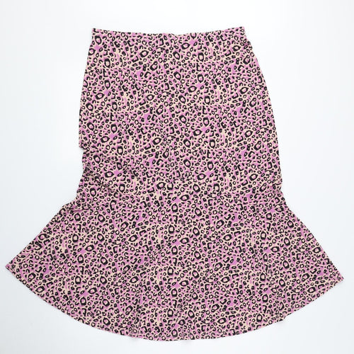 Oasis Womens Multicoloured Animal Print Polyester Trumpet Skirt Size L - Leopard Print