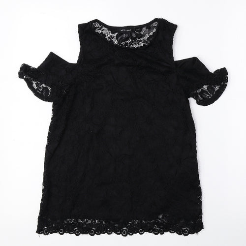 New Look Womens Black Nylon Basic Blouse Size 8 Round Neck