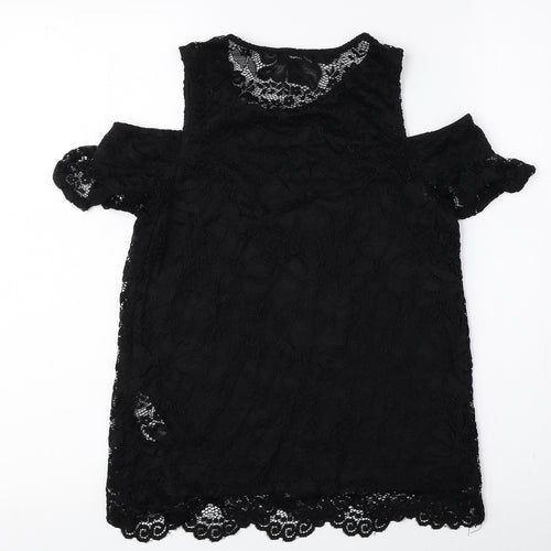 New Look Womens Black Nylon Basic Blouse Size 8 Round Neck
