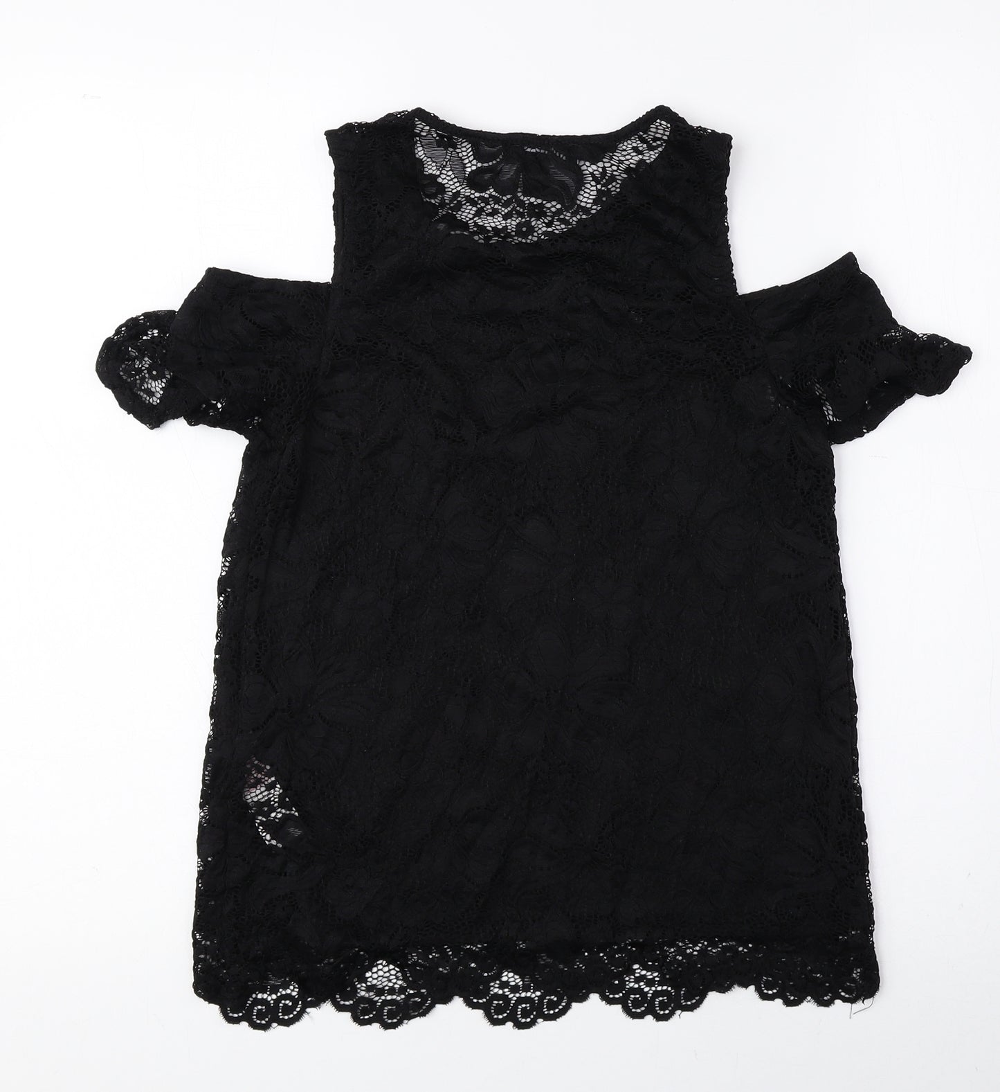 New Look Womens Black Nylon Basic Blouse Size 8 Round Neck