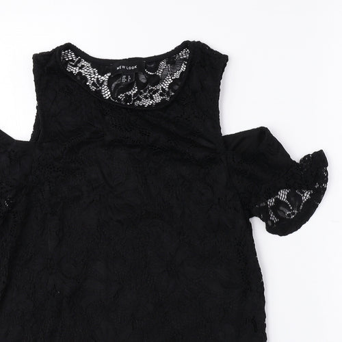 New Look Womens Black Nylon Basic Blouse Size 8 Round Neck