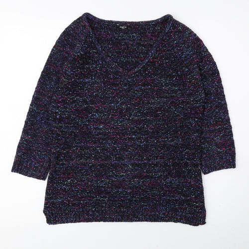 M&Co Womens Multicoloured V-Neck Polyester Pullover Jumper Size 12