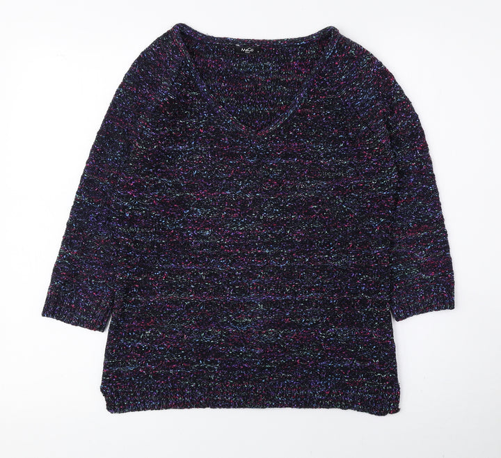 M&Co Womens Multicoloured V-Neck Polyester Pullover Jumper Size 12
