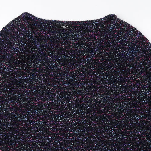 M&Co Womens Multicoloured V-Neck Polyester Pullover Jumper Size 12