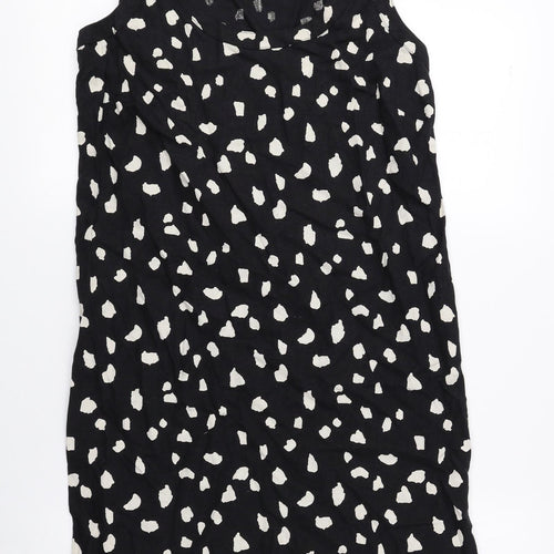 Marks and Spencer Womens Black Polka Dot Flax A-Line Size 6 Scoop Neck Pullover