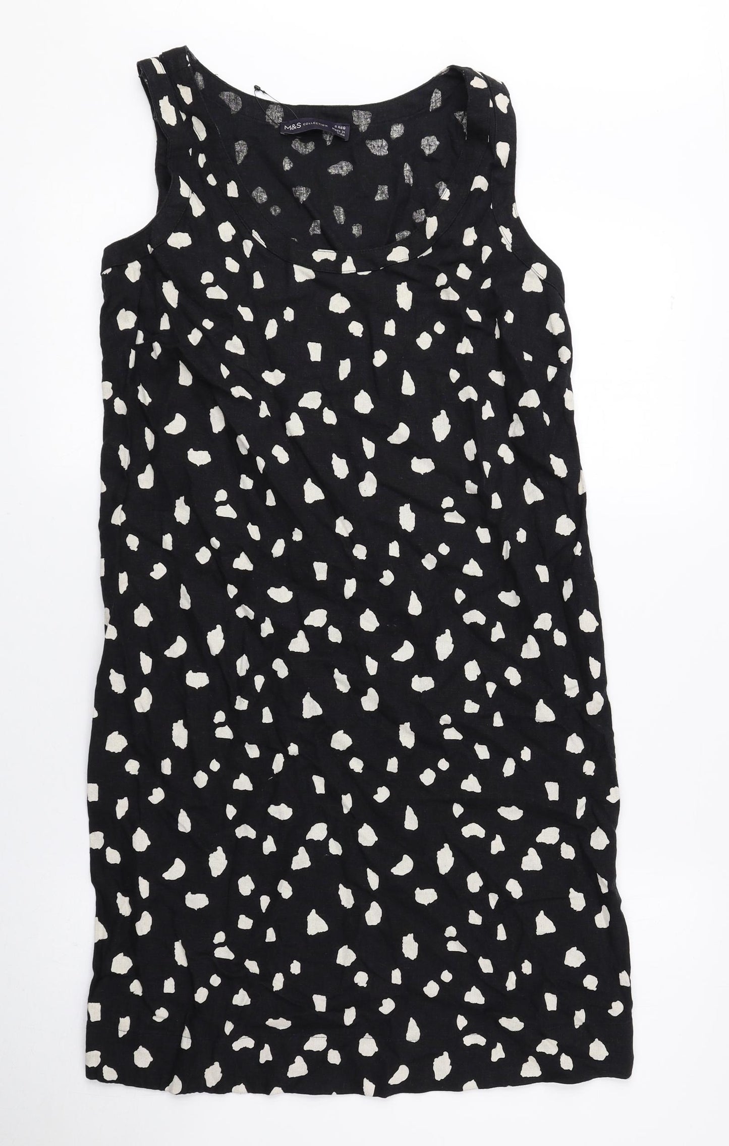 Marks and Spencer Womens Black Polka Dot Flax A-Line Size 6 Scoop Neck Pullover