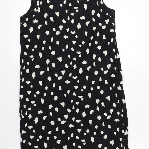 Marks and Spencer Womens Black Polka Dot Flax A-Line Size 6 Scoop Neck Pullover