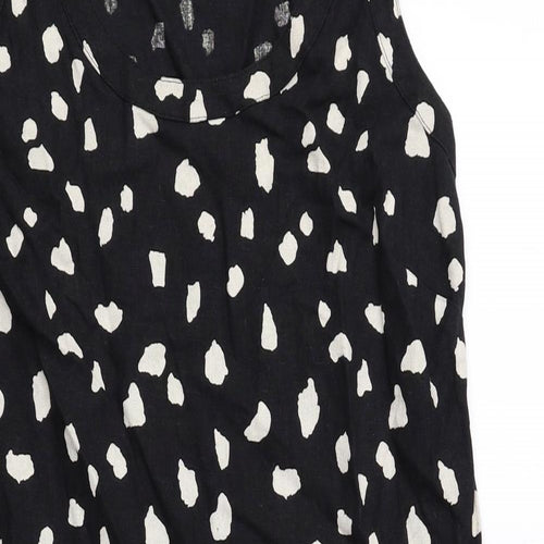 Marks and Spencer Womens Black Polka Dot Flax A-Line Size 6 Scoop Neck Pullover