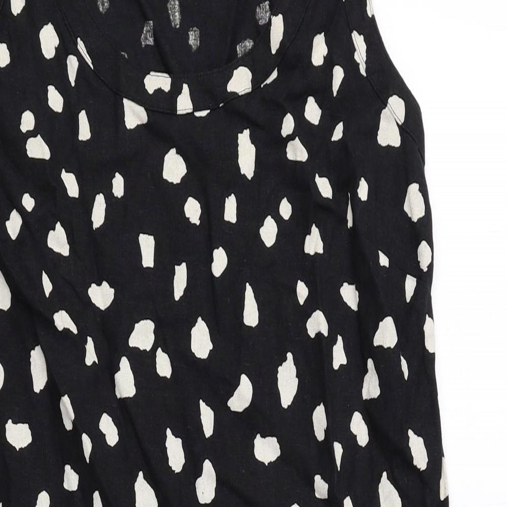 Marks and Spencer Womens Black Polka Dot Flax A-Line Size 6 Scoop Neck Pullover