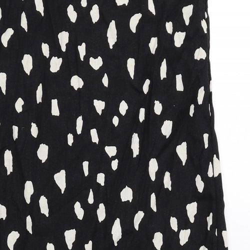 Marks and Spencer Womens Black Polka Dot Flax A-Line Size 6 Scoop Neck Pullover