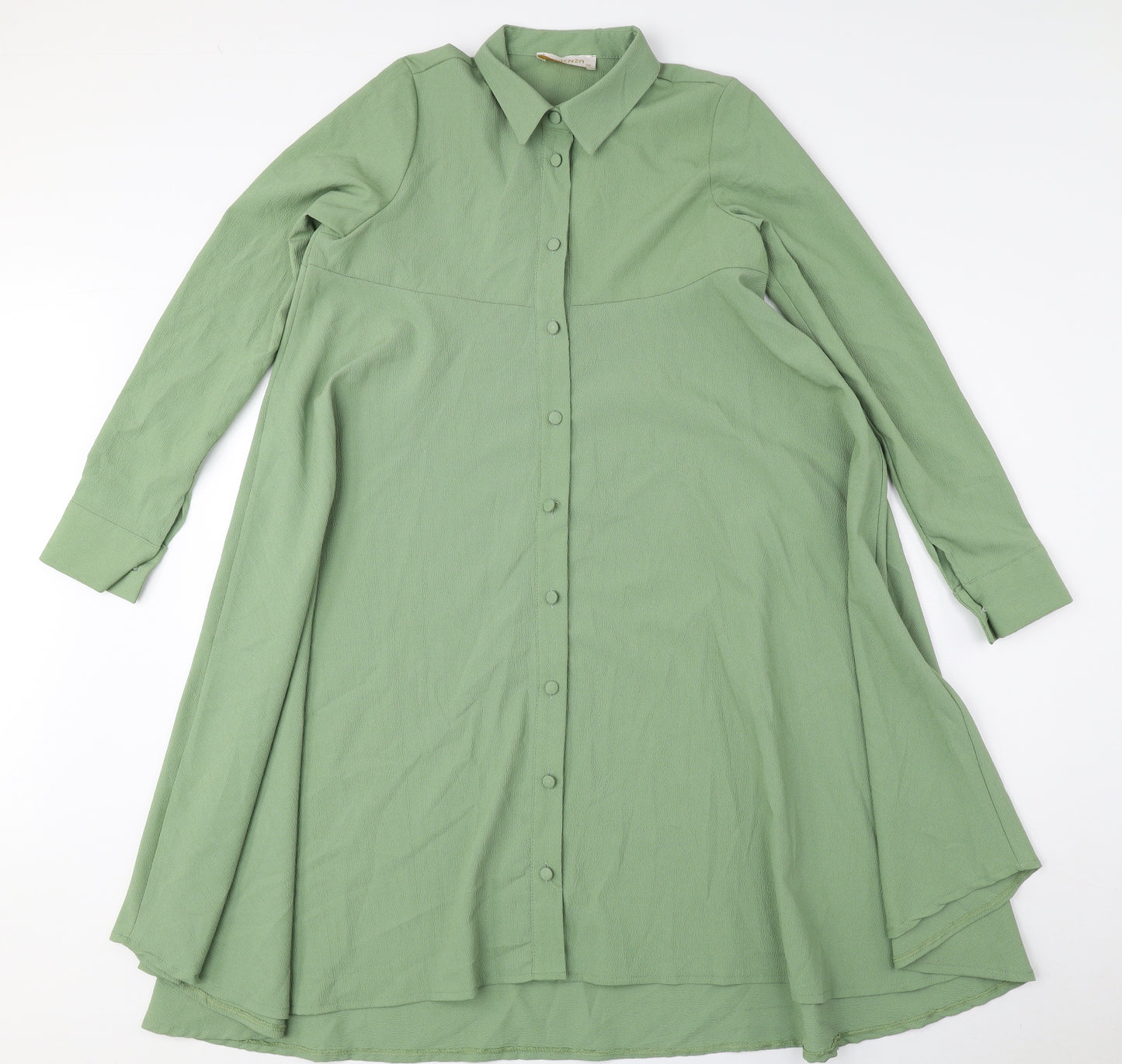 LAVIiENZA Womens Green Polyester A-Line Size 10 Collared Button