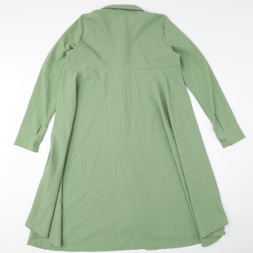 LAVIiENZA Womens Green Polyester A-Line Size 10 Collared Button