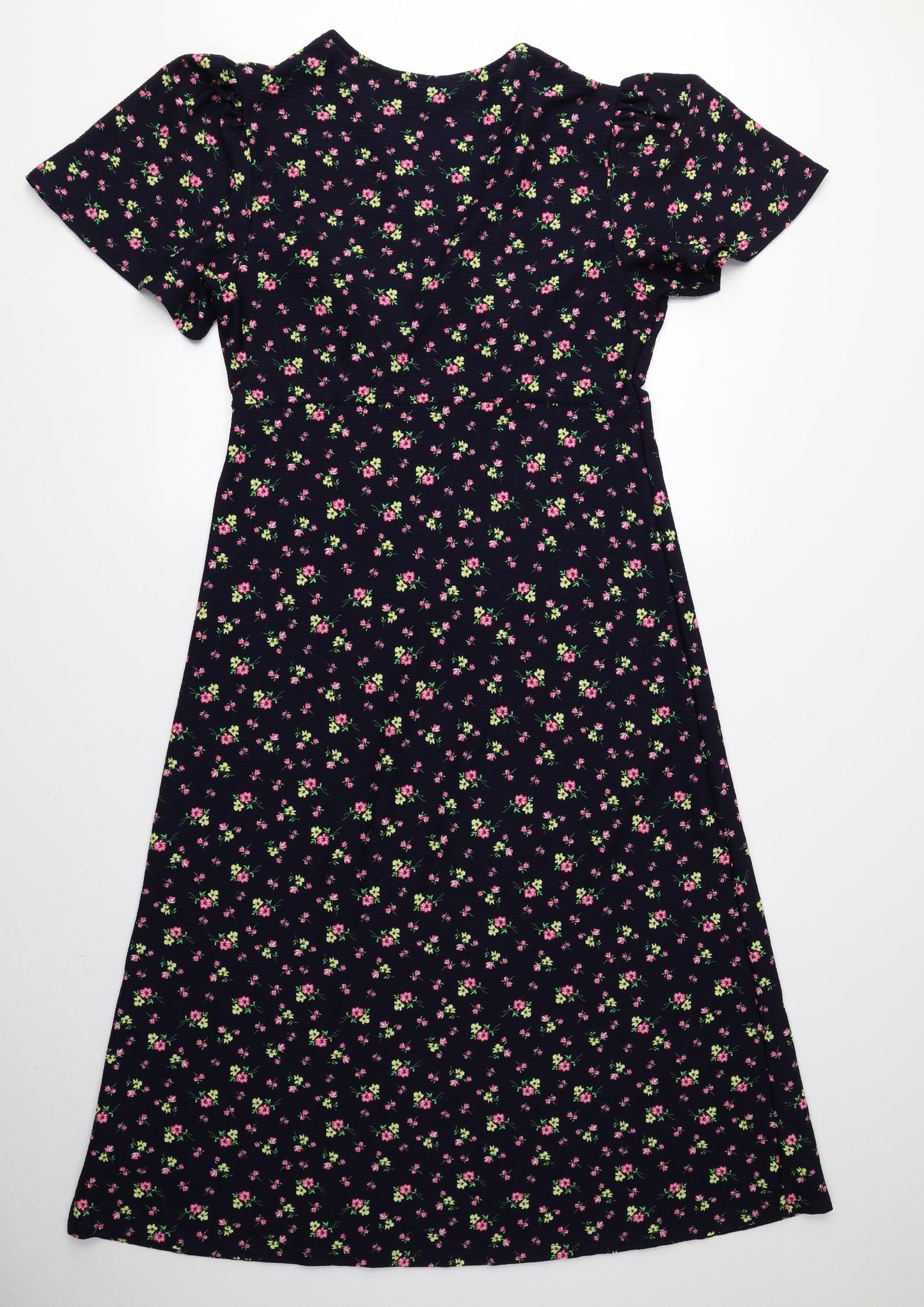 Dorothy Perkins Womens Blue Floral Polyester Fit & Flare Size 14 V-Neck Pullover