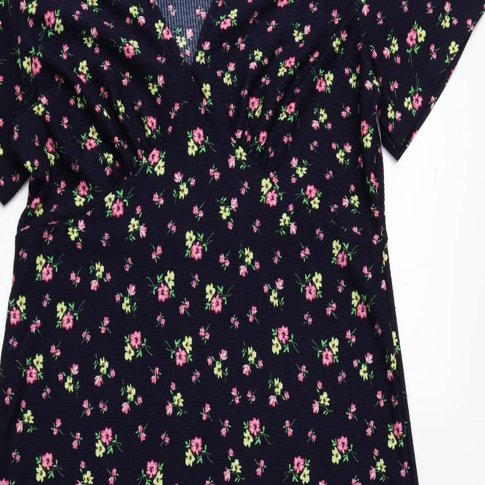 Dorothy Perkins Womens Blue Floral Polyester Fit & Flare Size 14 V-Neck Pullover