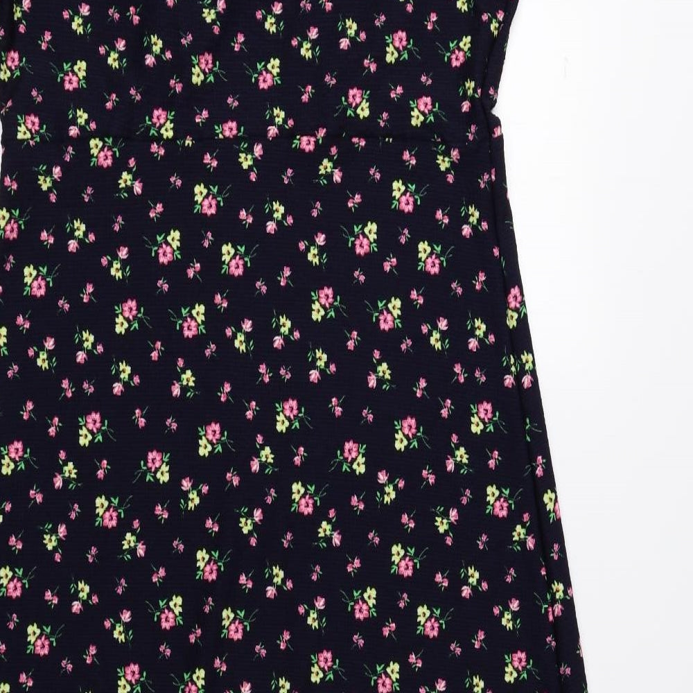 Dorothy Perkins Womens Blue Floral Polyester Fit & Flare Size 14 V-Neck Pullover