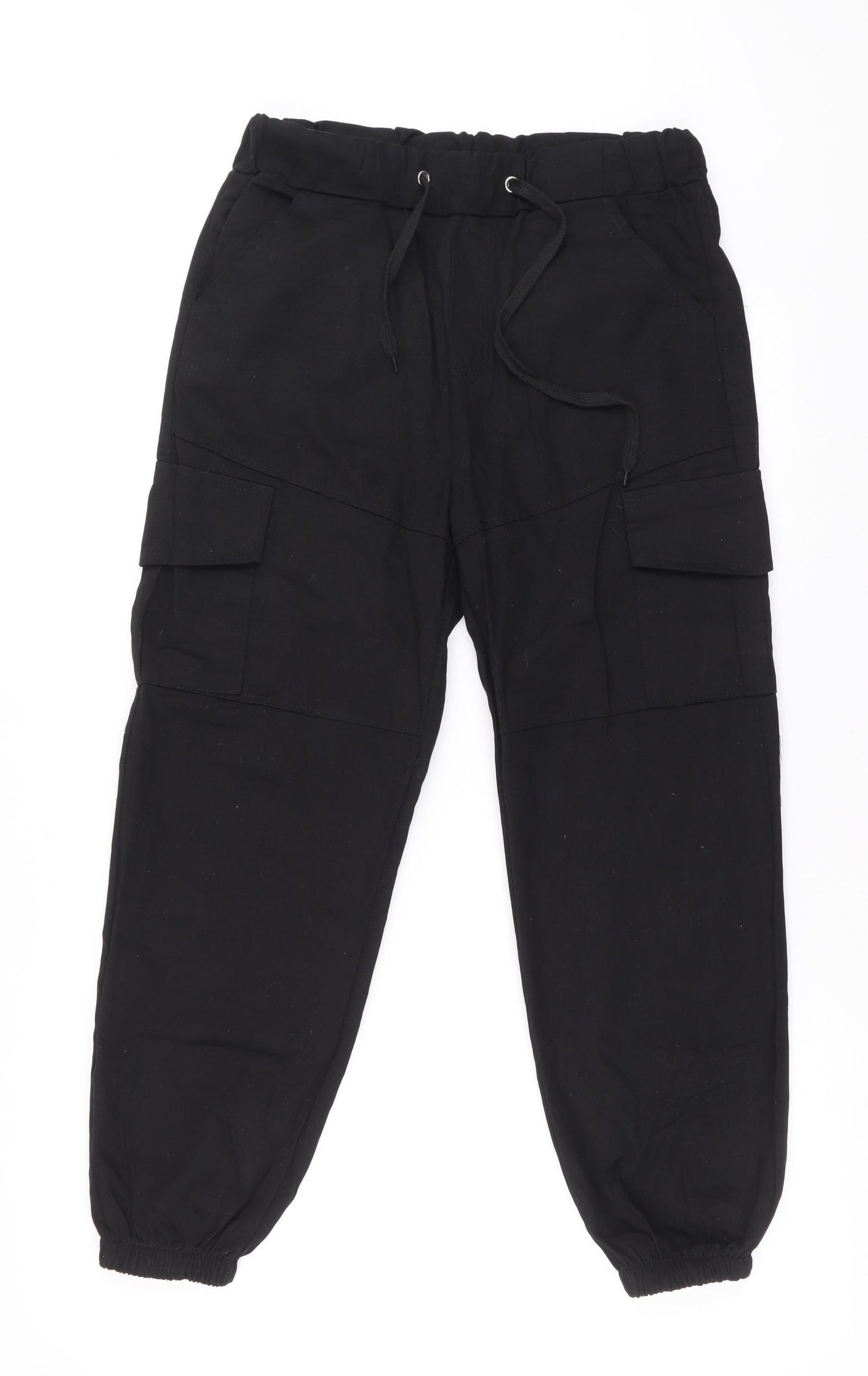 Preworn Womens Black Cotton Cargo Trousers Size M L23 in Regular Drawstring