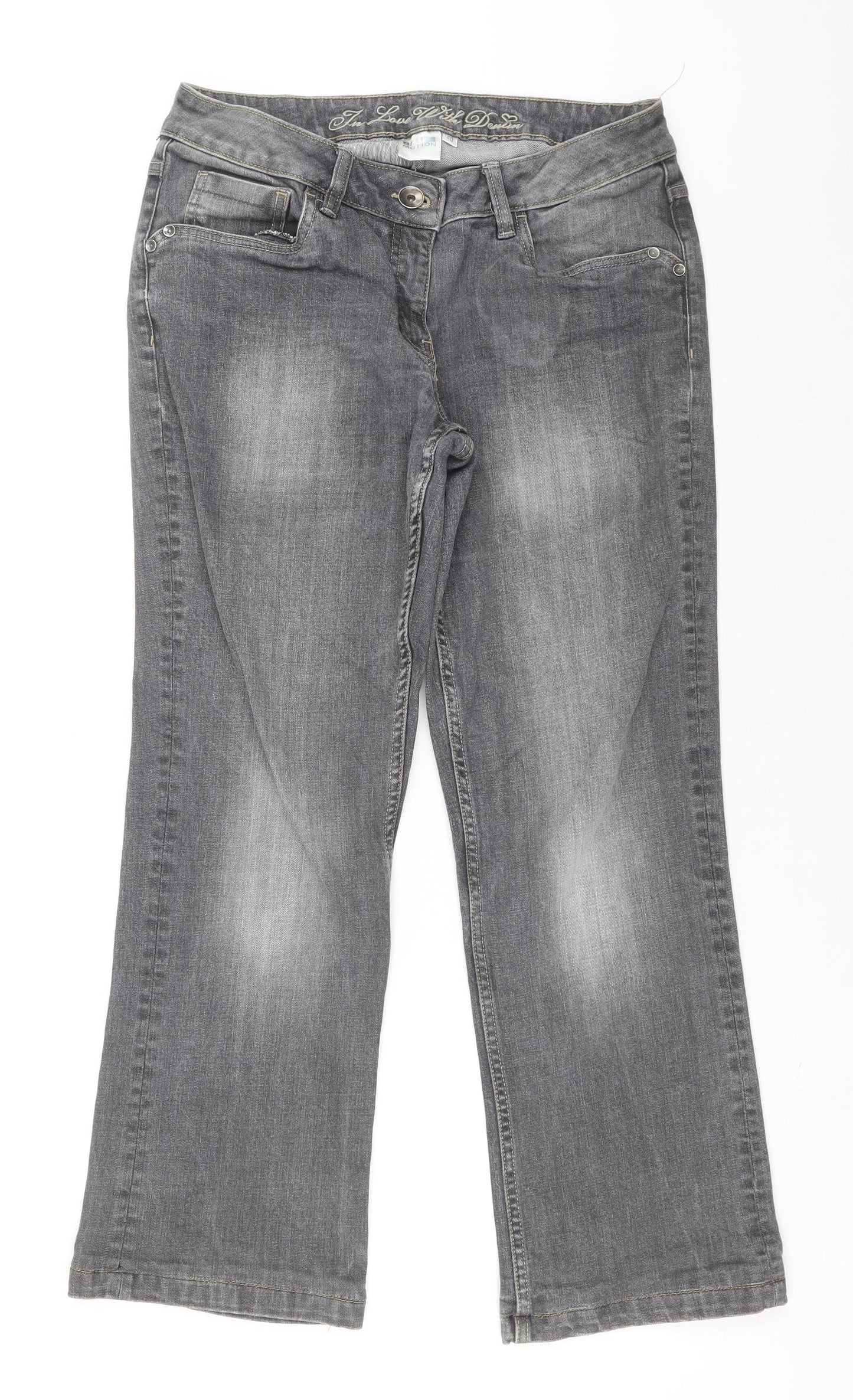 Blue motion Womens Grey Cotton Bootcut Jeans Size 40 L26 in Relaxed Zip