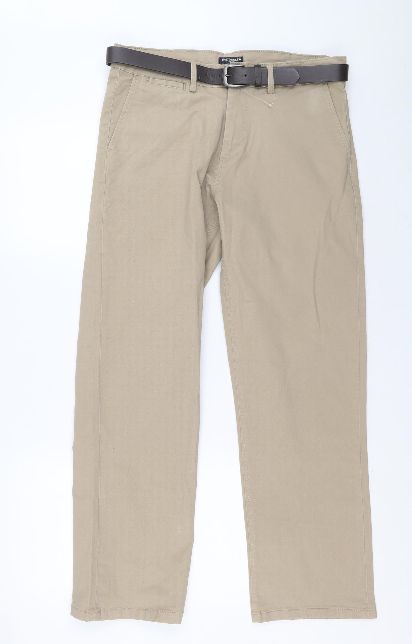 boston crew Mens Beige Cotton Straight Jeans Size S L29 in Regular Zip