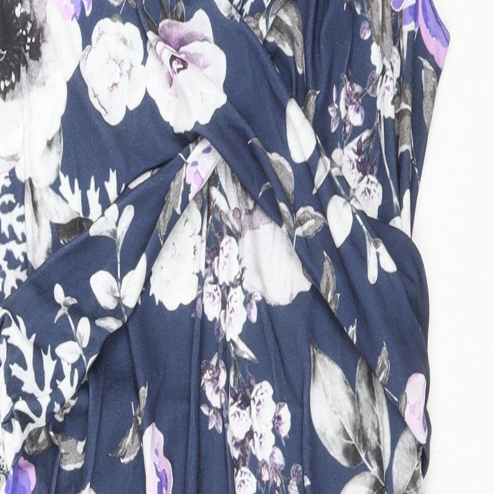 Want That Trend Womens Blue Floral Cotton Pencil Dress Size 12 Round Neck Pullover - Bow detail