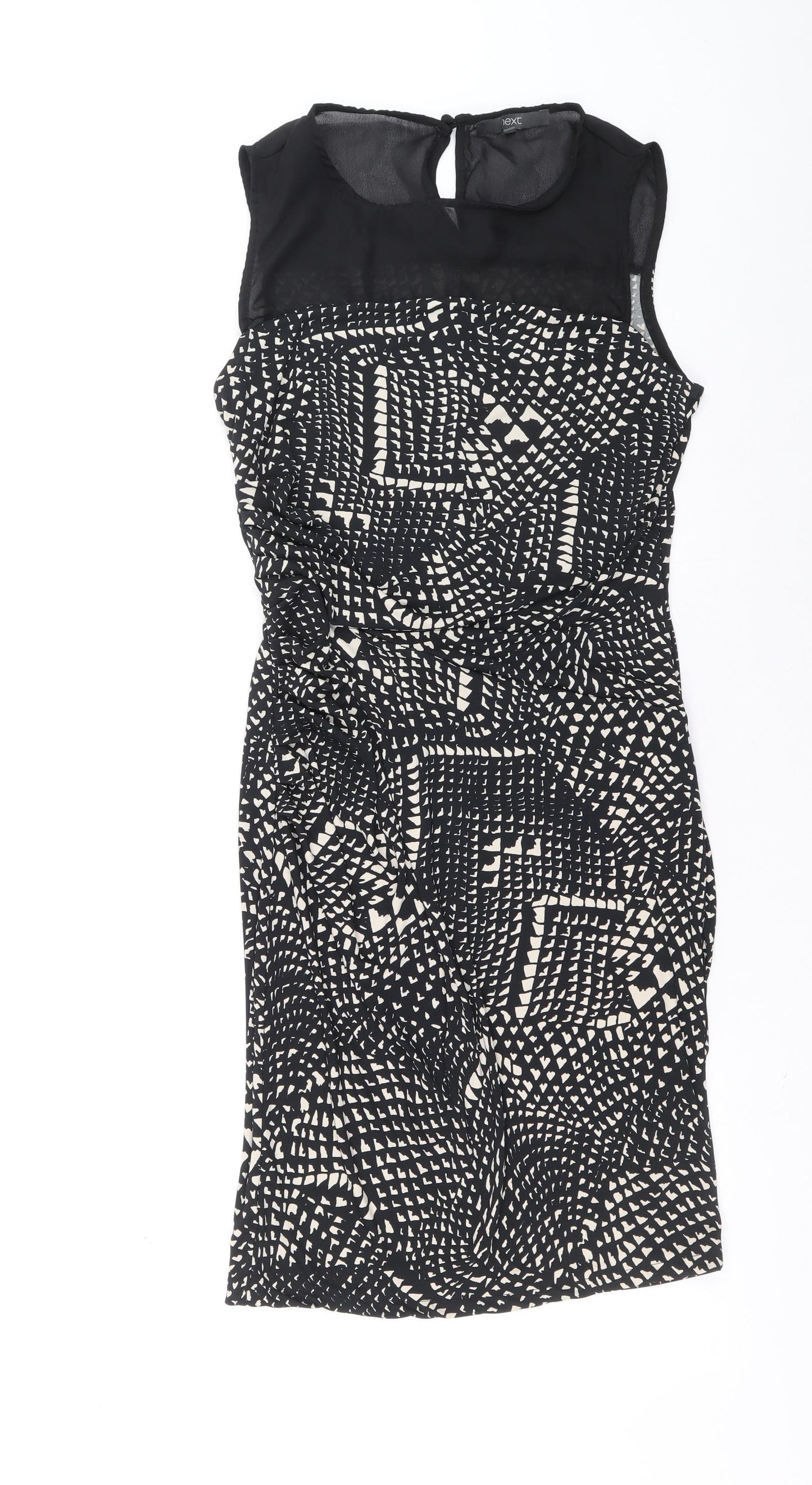 NEXT Womens Beige Geometric Polyester Pencil Dress Size 12 Boat Neck Hook & Eye