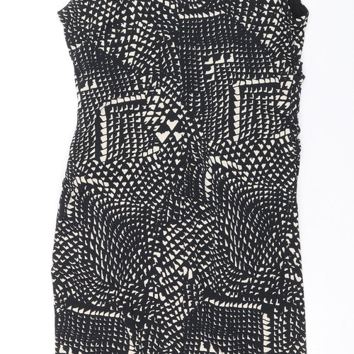 NEXT Womens Beige Geometric Polyester Pencil Dress Size 12 Boat Neck Hook & Eye