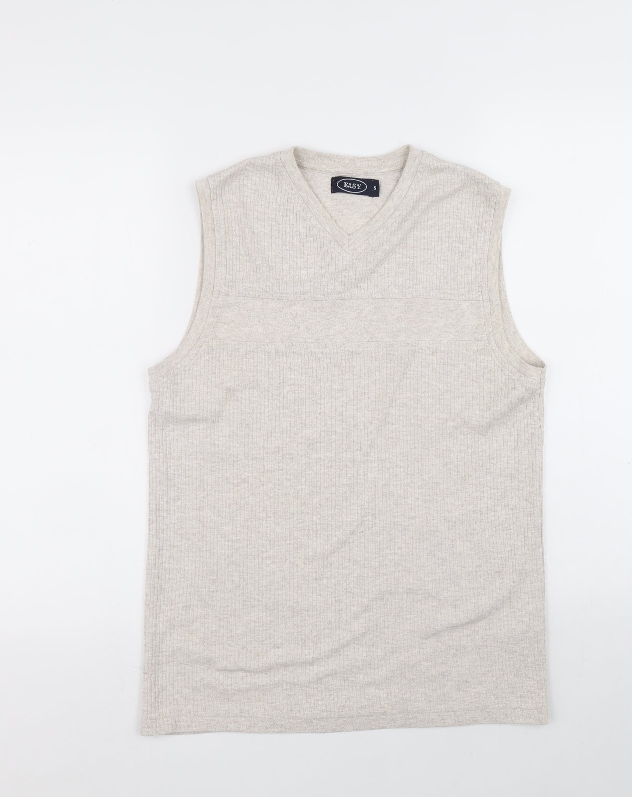 Easy Mens Grey V-Neck Cotton Vest Jumper One Size - ribbed fabric