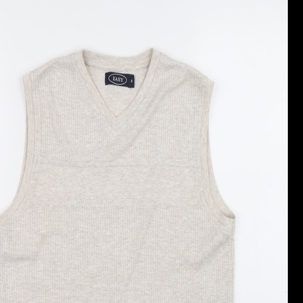 Easy Mens Grey V-Neck Cotton Vest Jumper One Size - ribbed fabric