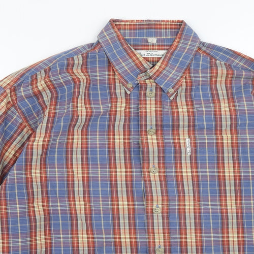Ben Sherman Mens Multicoloured Plaid Cotton T-Shirt Size L Collared