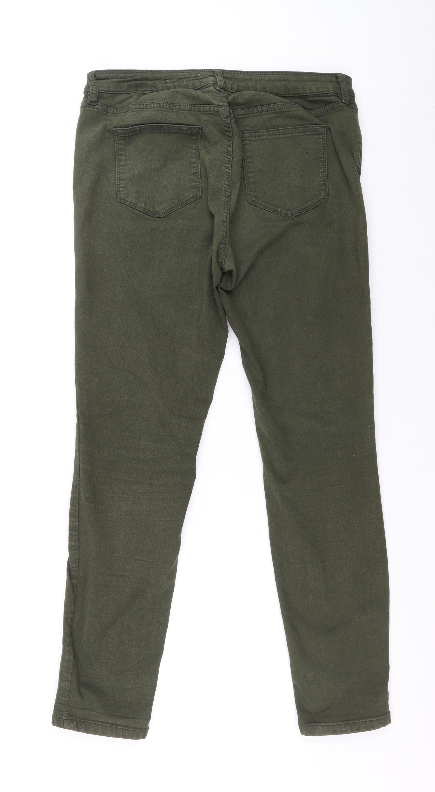 Fat Face Womens Green Cotton Skinny Jeans Size 16 L28 in Regular Button