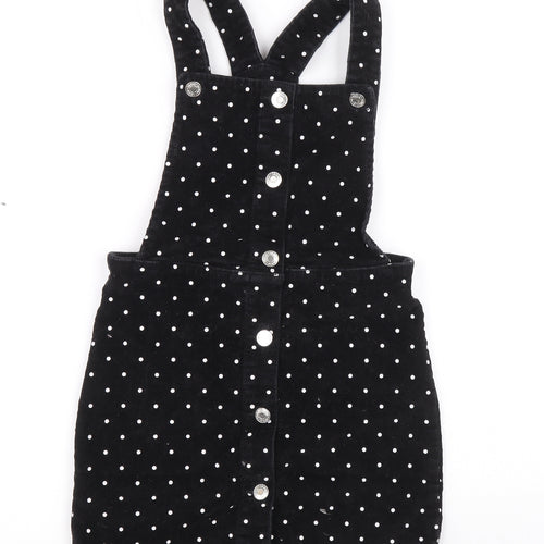 George Girls Black Polka Dot Cotton Dungaree One-Piece Size 8-9 Years Button - Dungaree Dress