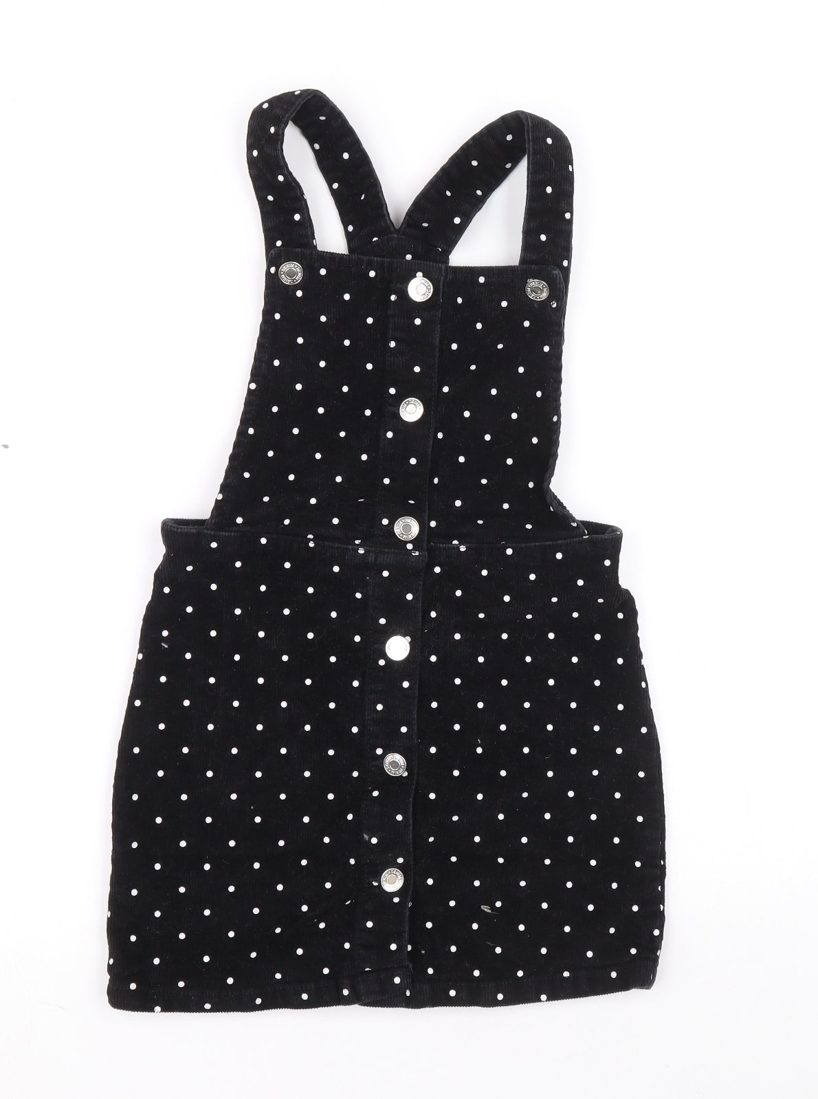 George Girls Black Polka Dot Cotton Dungaree One-Piece Size 8-9 Years Button - Dungaree Dress