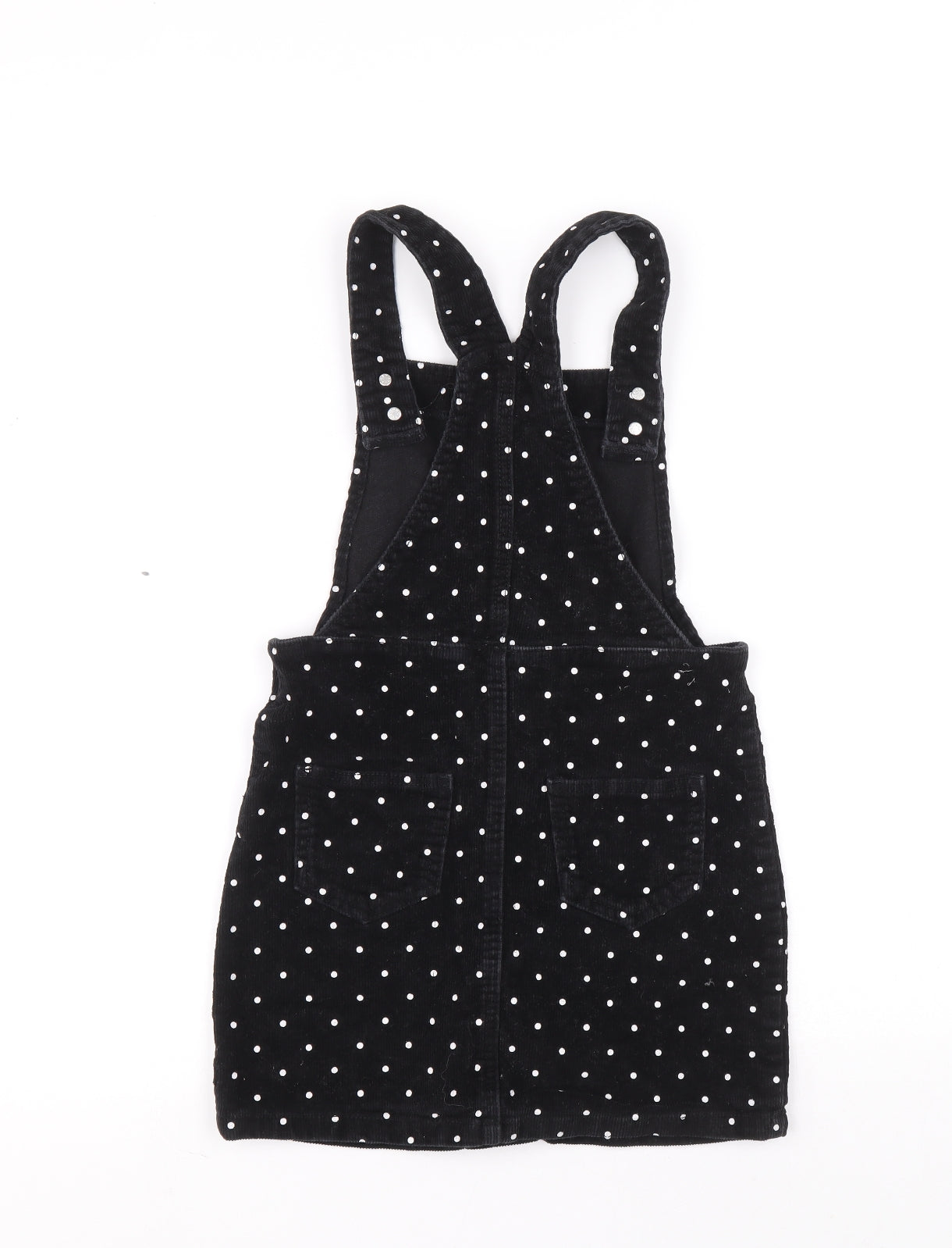 George Girls Black Polka Dot Cotton Dungaree One-Piece Size 8-9 Years Button - Dungaree Dress