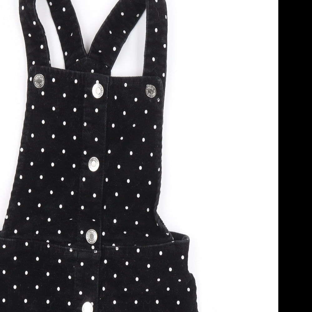George Girls Black Polka Dot Cotton Dungaree One-Piece Size 8-9 Years Button - Dungaree Dress