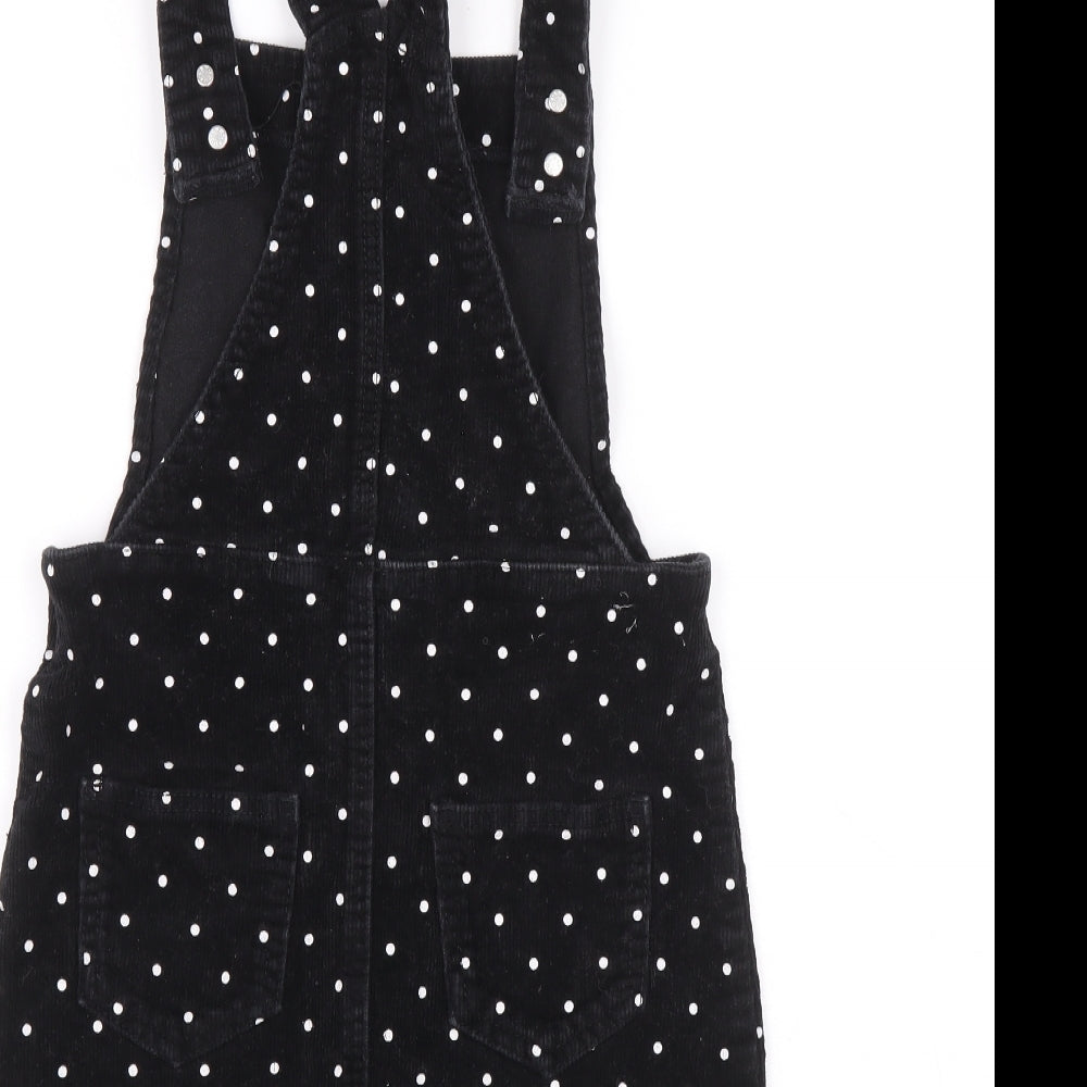 George Girls Black Polka Dot Cotton Dungaree One-Piece Size 8-9 Years Button - Dungaree Dress