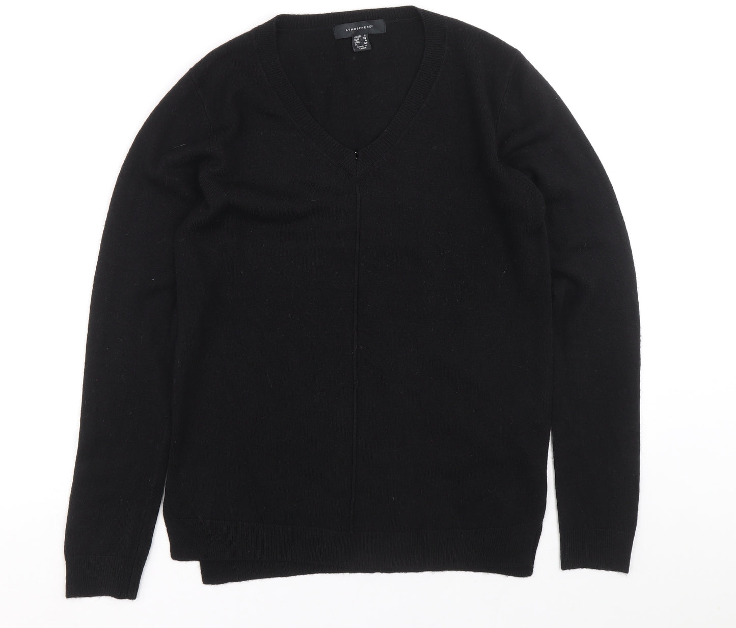 Atmosphere Womens Black V-Neck Acrylic Henley Jumper Size 8