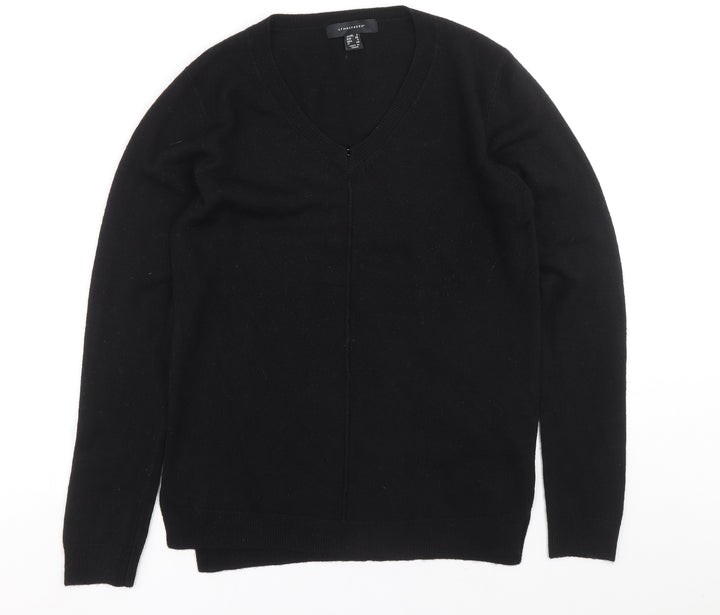 Atmosphere Womens Black V-Neck Acrylic Henley Jumper Size 8