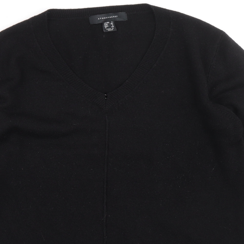 Atmosphere Womens Black V-Neck Acrylic Henley Jumper Size 8