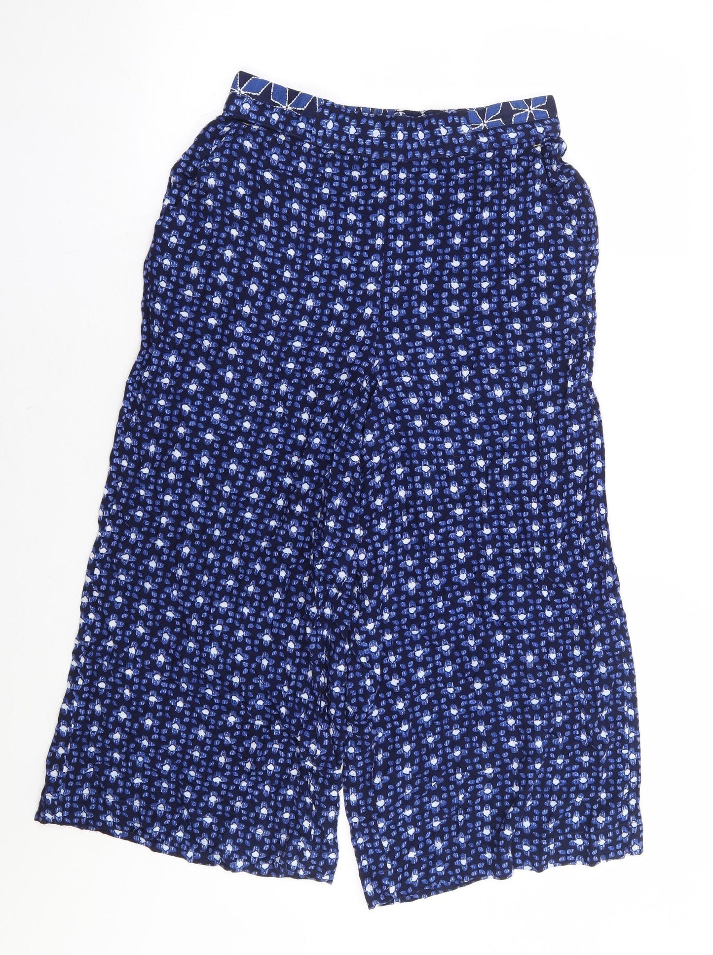 White Stuff Womens Blue Geometric Viscose Cropped Trousers Size 8 L20 in Regular