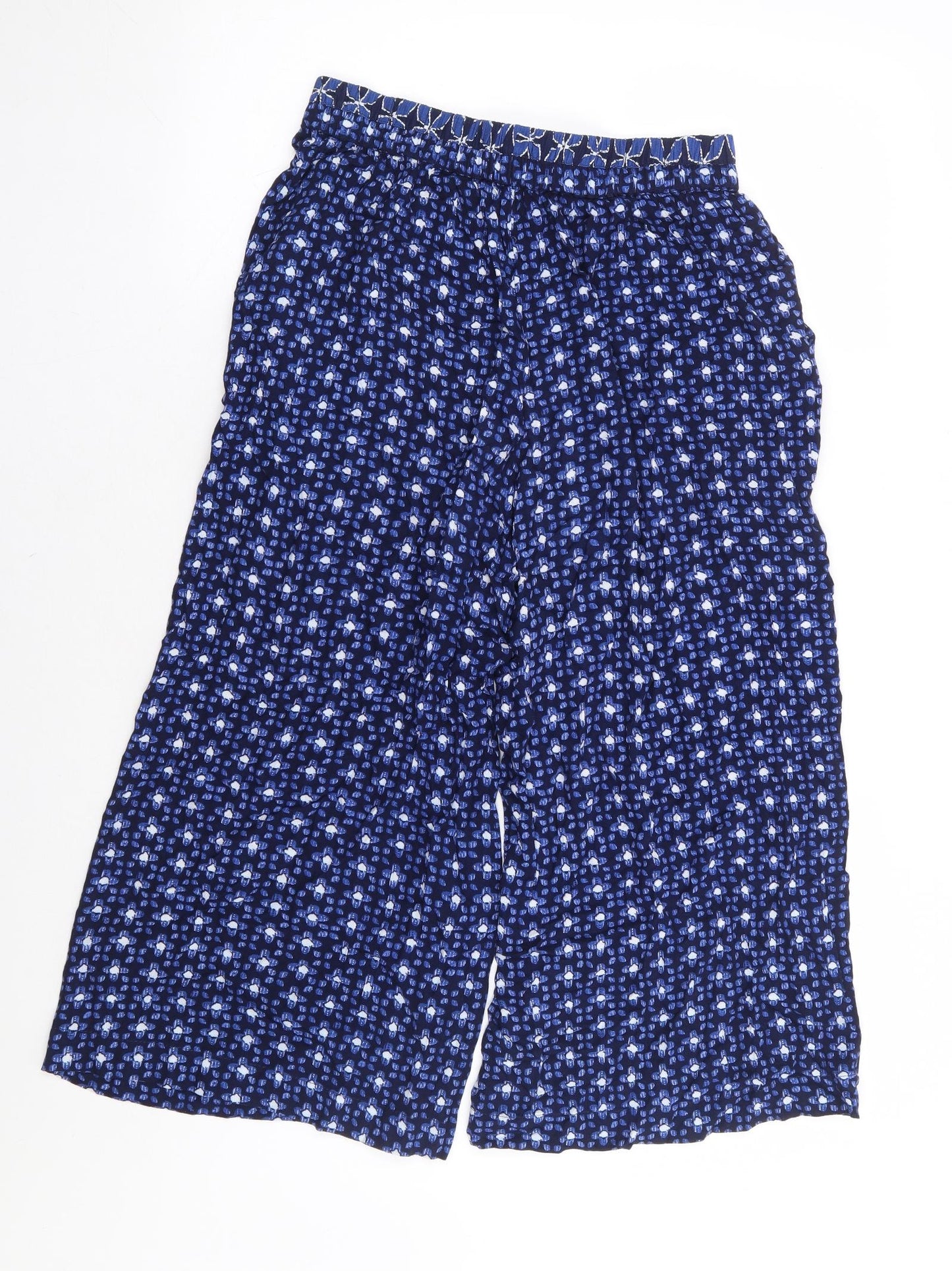 White Stuff Womens Blue Geometric Viscose Cropped Trousers Size 8 L20 in Regular